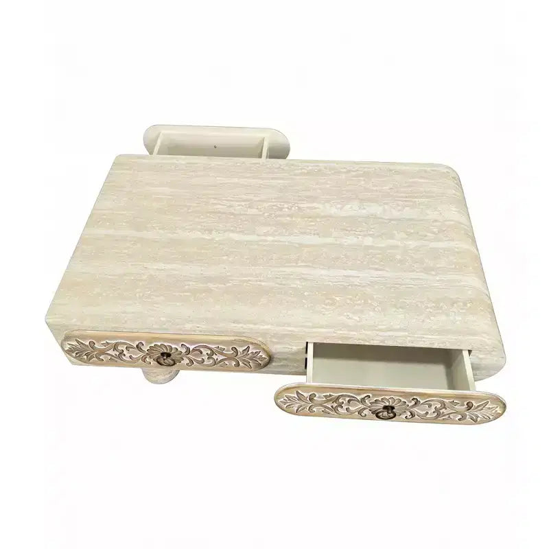 Modern Rounded Edge Coffee Table with Floral Drawer