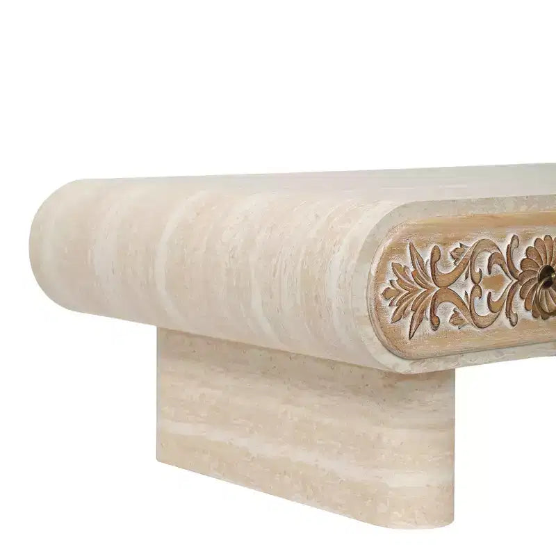 Modern Rounded Edge Coffee Table with Floral Drawer