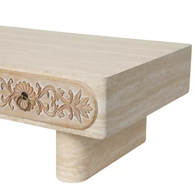 Modern Rounded Edge Coffee Table with Floral Drawer