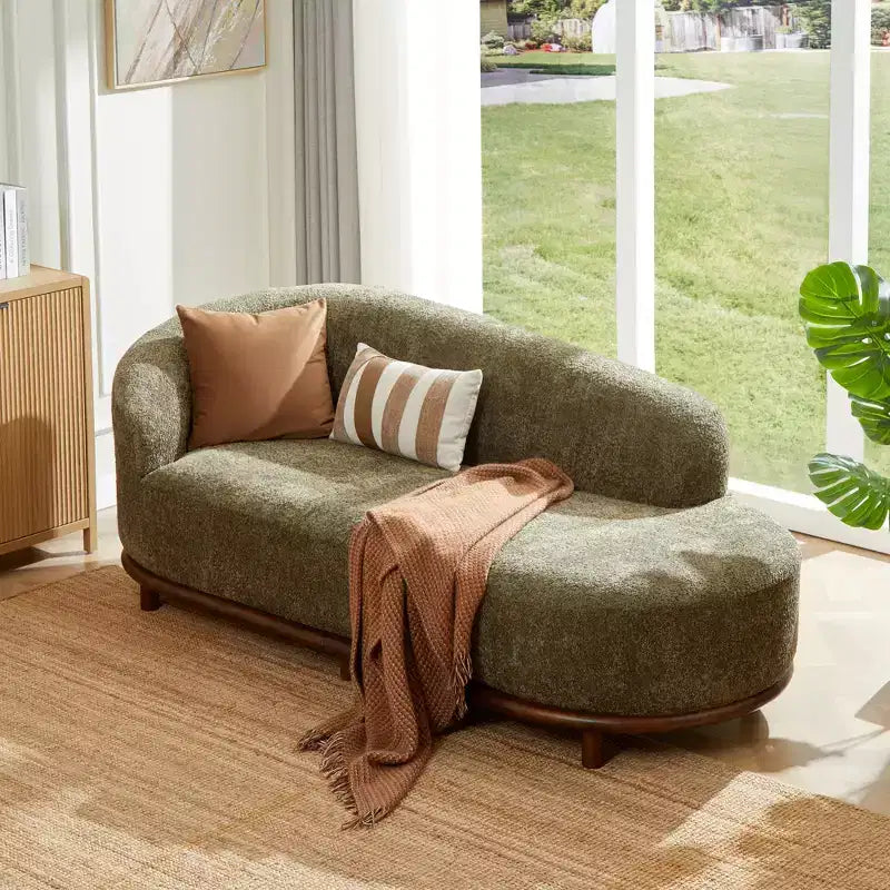 Modern Rubberwood Boucl Upholstered Chaise Lounge