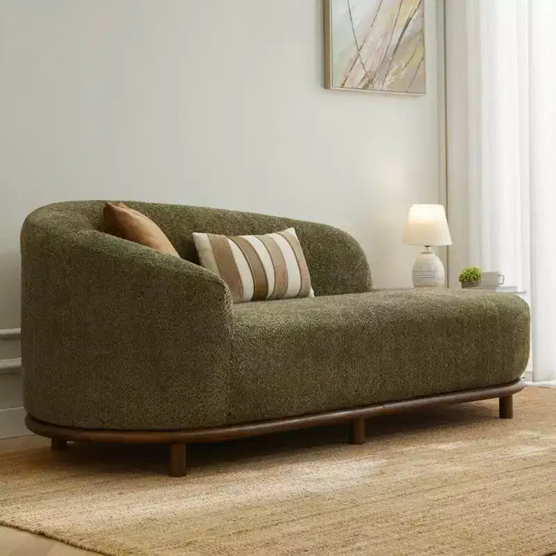 Modern Rubberwood Boucl Upholstered Chaise Lounge