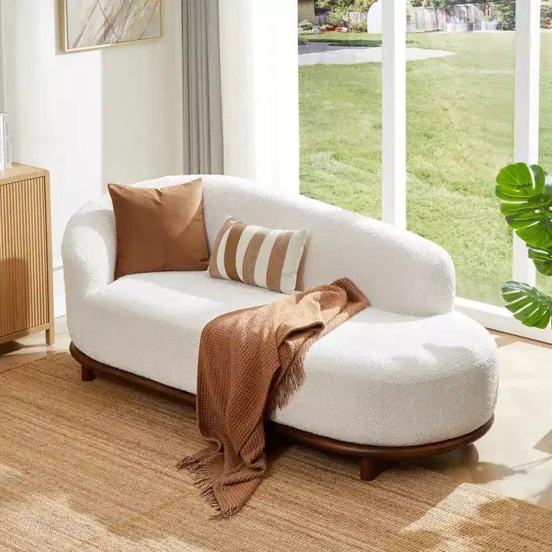 Modern Rubberwood Boucl Upholstered Chaise Lounge