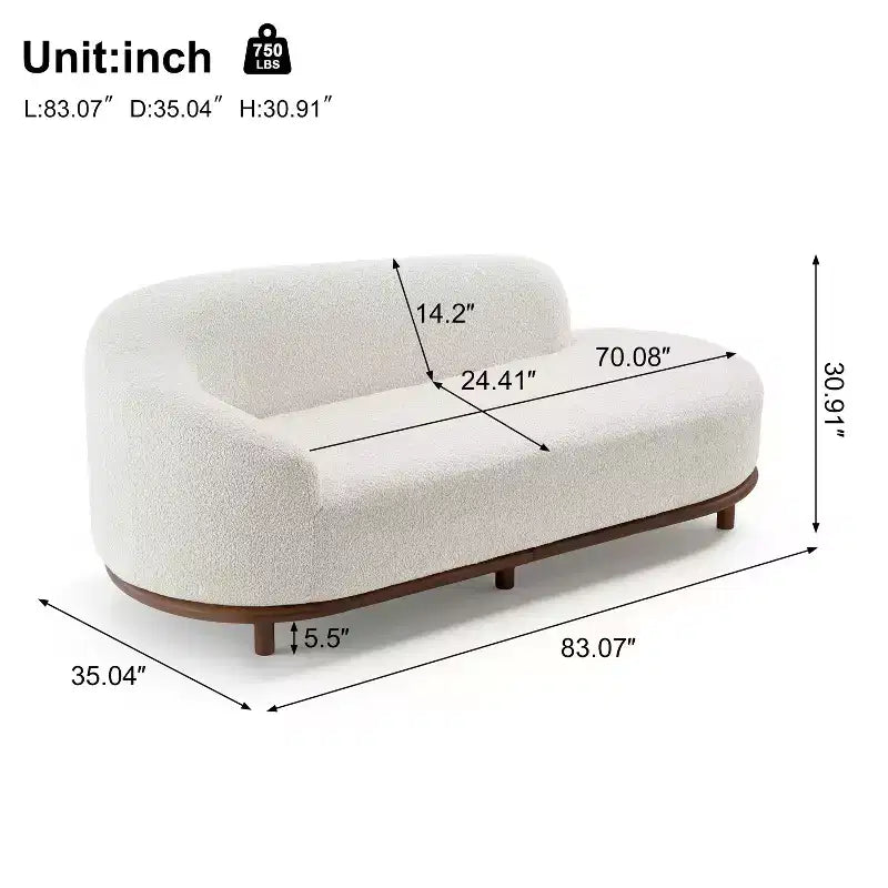 Modern Rubberwood Boucl Upholstered Chaise Lounge