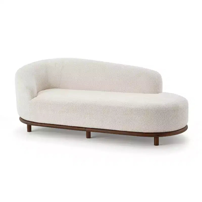Modern Rubberwood Boucl Upholstered Chaise Lounge