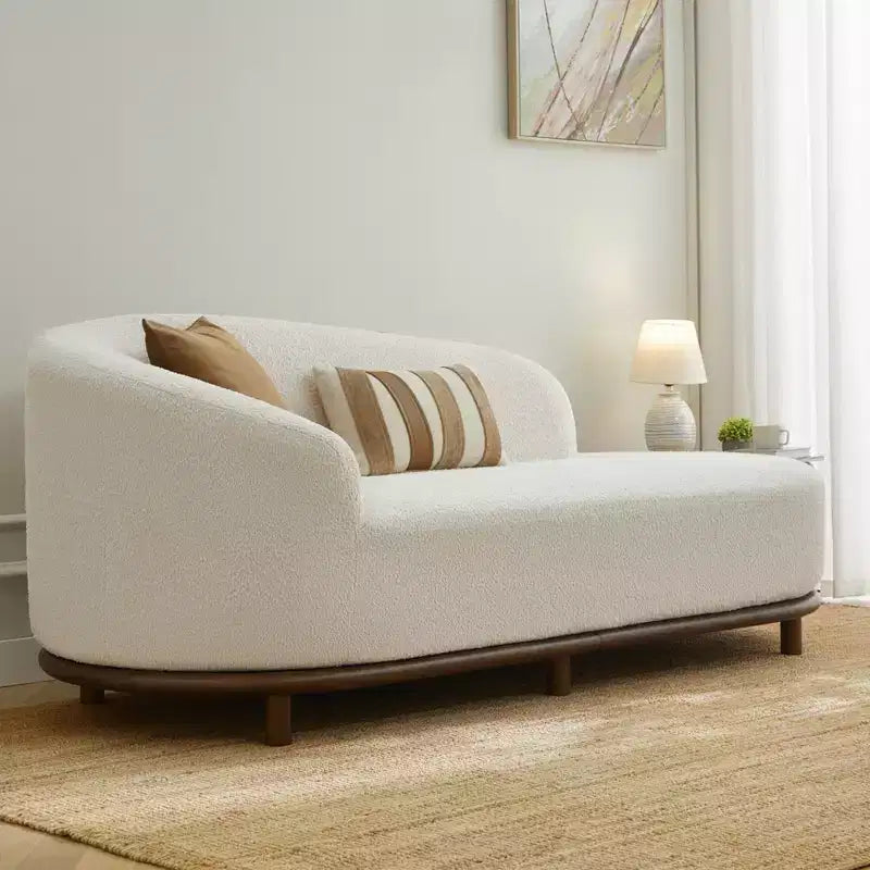 Modern Rubberwood Boucl Upholstered Chaise Lounge