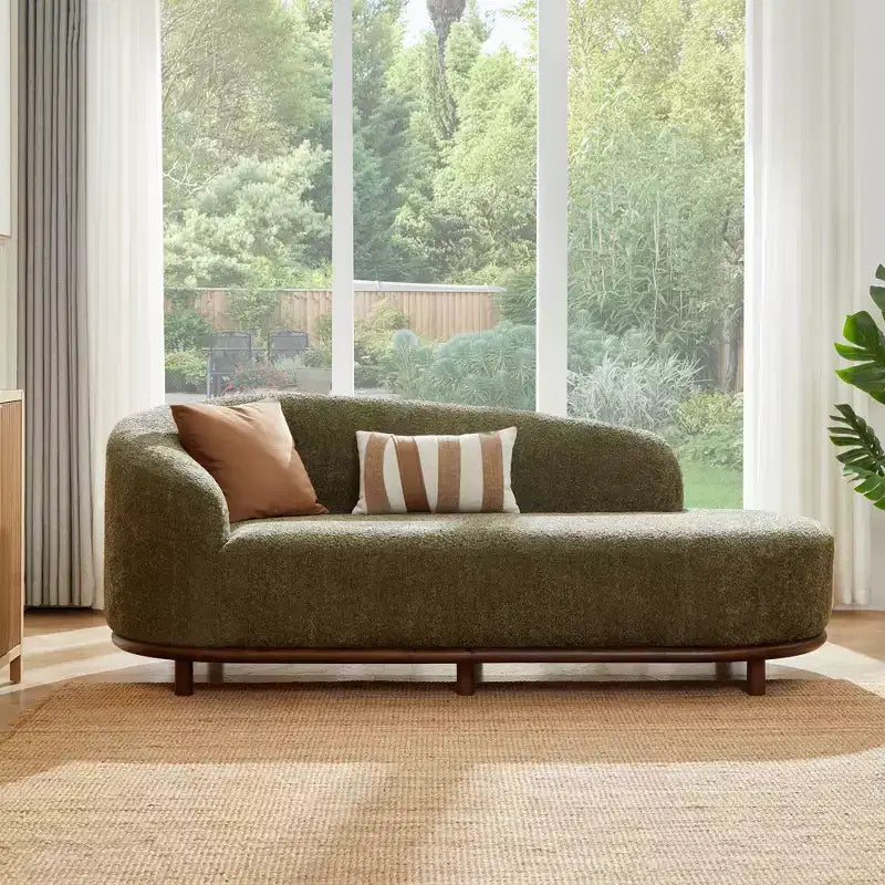 Modern Rubberwood Boucl Upholstered Chaise Lounge