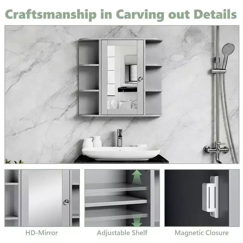 Bathroom Wall Cabinet with Mirror Door and 3 Shelves