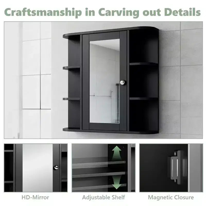 Bathroom Wall Cabinet with Mirror Door and 3 Shelves