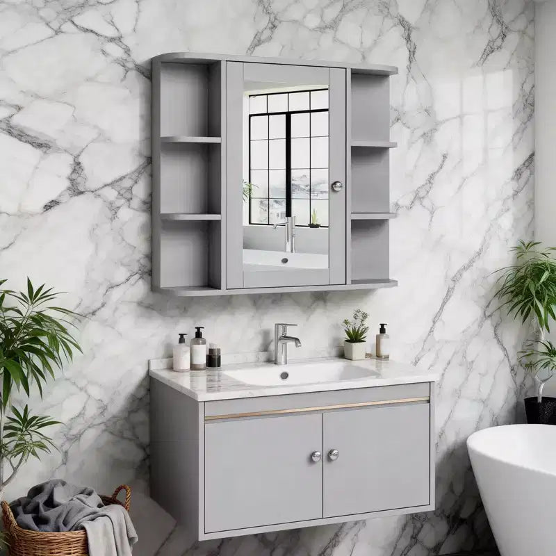 Bathroom Wall Cabinet with Mirror Door and 3 Shelves