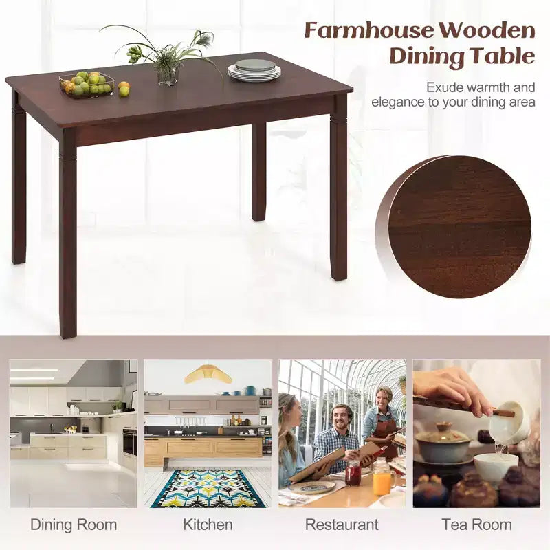 48 Wooden Dining Table for 4 People w/ Rubber Wood Legs Rectangular Table Cherry