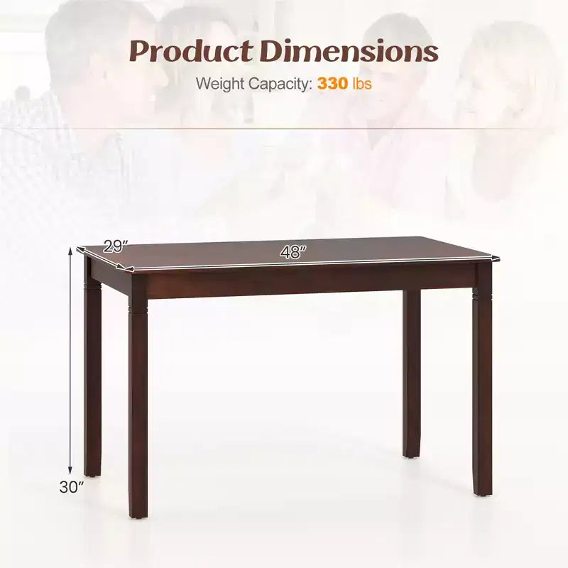 48 Wooden Dining Table for 4 People w/ Rubber Wood Legs Rectangular Table Cherry