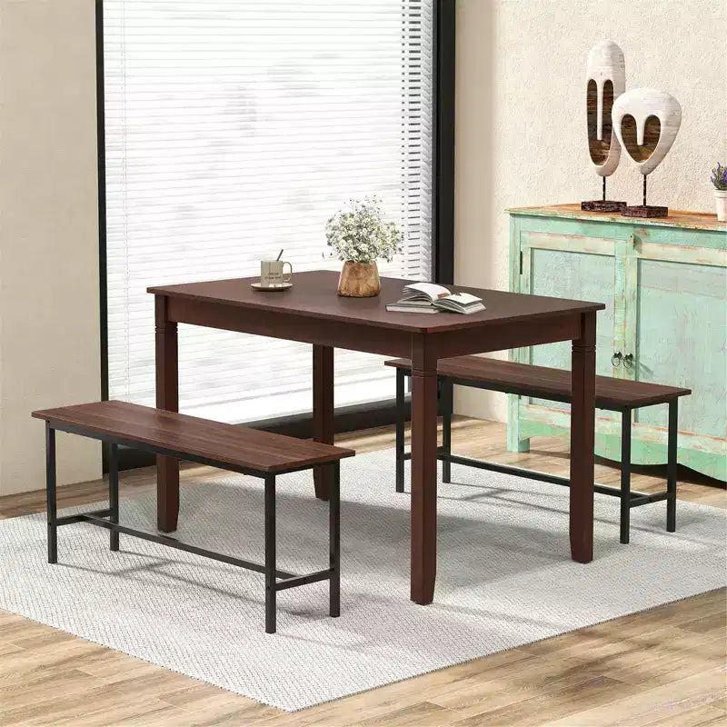 48 Wooden Dining Table for 4 People w/ Rubber Wood Legs Rectangular Table Cherry