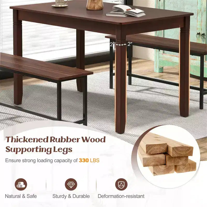 48 Wooden Dining Table for 4 People w/ Rubber Wood Legs Rectangular Table Cherry