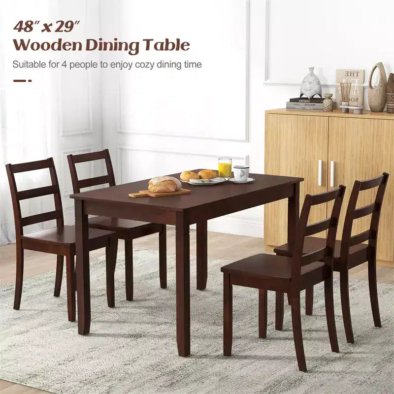 48 Wooden Dining Table for 4 People w/ Rubber Wood Legs Rectangular Table Cherry