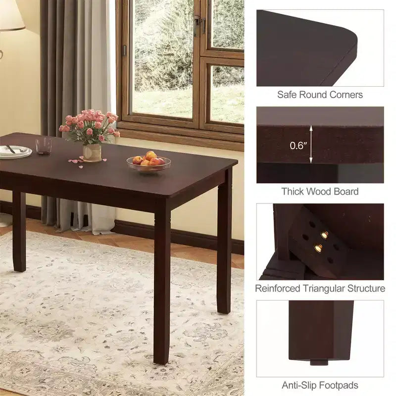 48 Wooden Dining Table for 4 People w/ Rubber Wood Legs Rectangular Table Cherry