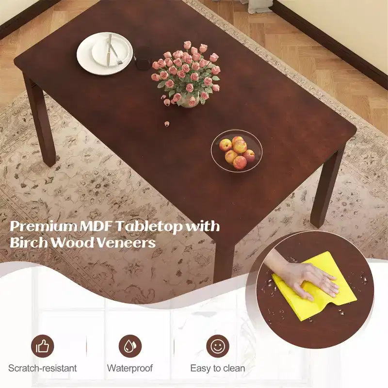 48 Wooden Dining Table for 4 People w/ Rubber Wood Legs Rectangular Table Cherry