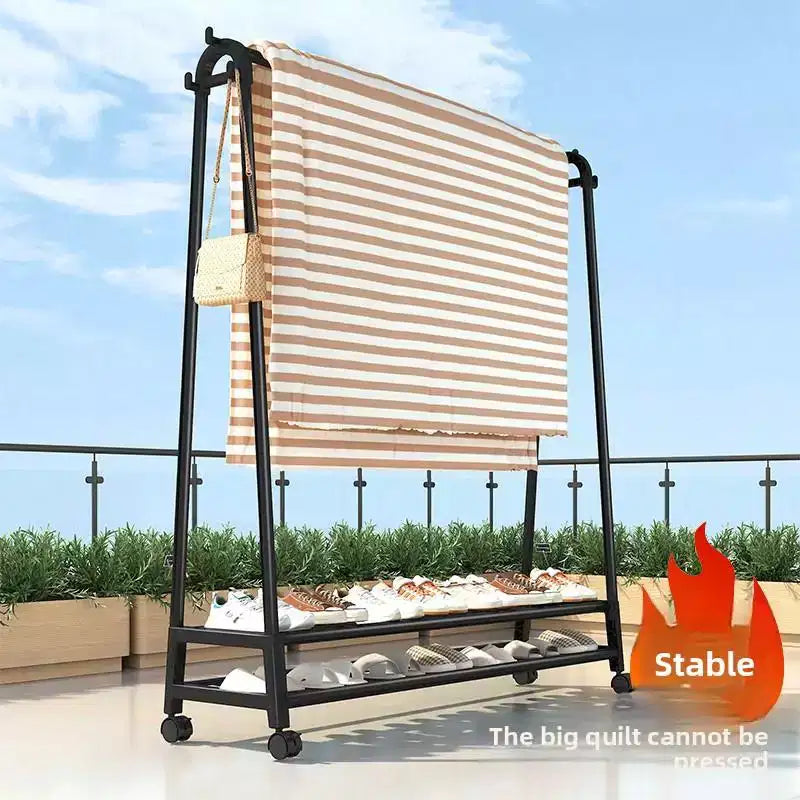 Heavy Duty Clothes Rack, Single Rod Clothing Rack with Wheels, Rolling Garment Rack for Hanging Clothes for Bedroom, Living Room & Boutique