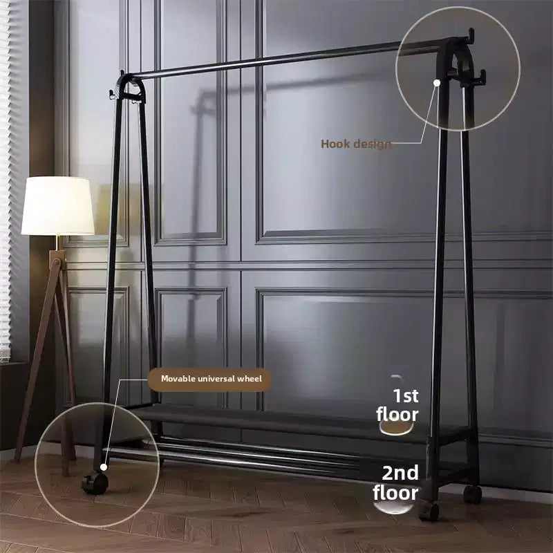 Heavy Duty Clothes Rack, Single Rod Clothing Rack with Wheels, Rolling Garment Rack for Hanging Clothes for Bedroom, Living Room & Boutique