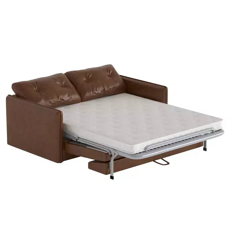 63 Modern Sleeper Sofa Bed, Oil Wax Leather Couch with High-Density Foam Cushions (Mattress Included)