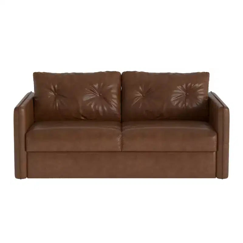 63 Modern Sleeper Sofa Bed, Oil Wax Leather Couch with High-Density Foam Cushions (Mattress Included)