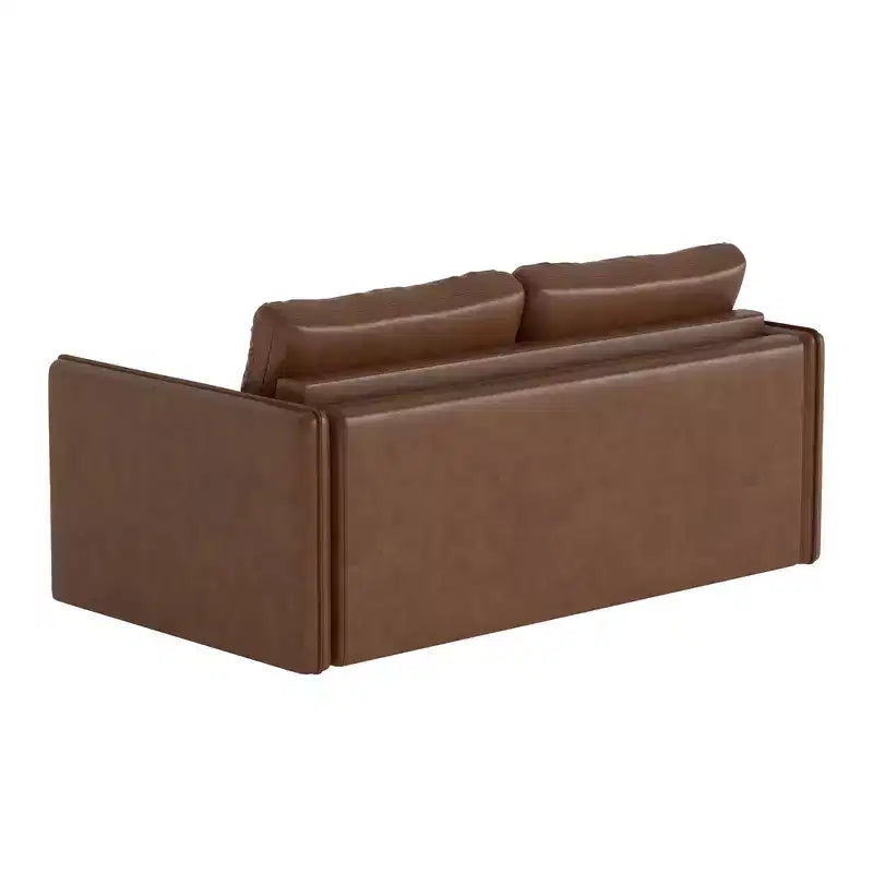 63 Modern Sleeper Sofa Bed, Oil Wax Leather Couch with High-Density Foam Cushions (Mattress Included)