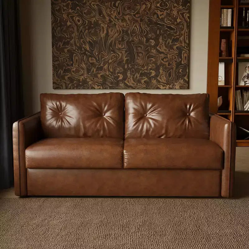 63 Modern Sleeper Sofa Bed, Oil Wax Leather Couch with High-Density Foam Cushions (Mattress Included)
