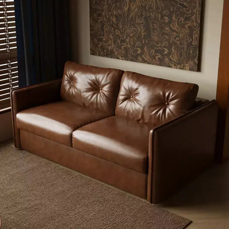 63 Modern Sleeper Sofa Bed, Oil Wax Leather Couch with High-Density Foam Cushions (Mattress Included)