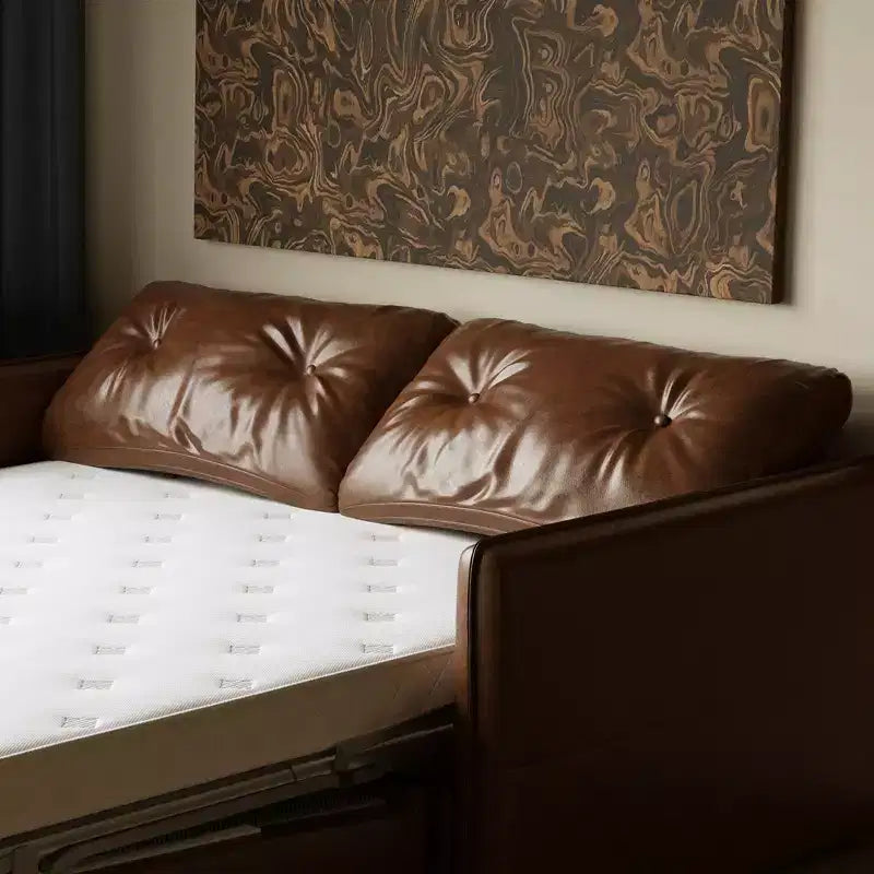 63 Modern Sleeper Sofa Bed, Oil Wax Leather Couch with High-Density Foam Cushions (Mattress Included)