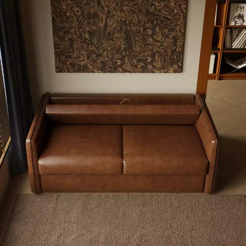 63 Modern Sleeper Sofa Bed, Oil Wax Leather Couch with High-Density Foam Cushions (Mattress Included)