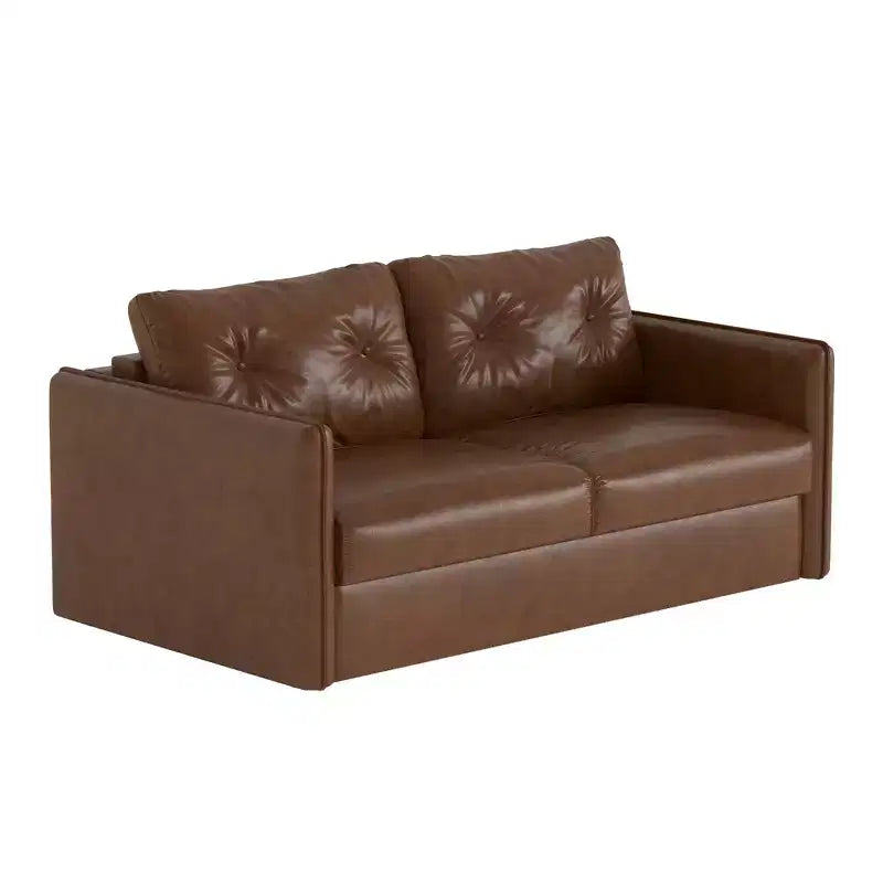 63 Modern Sleeper Sofa Bed, Oil Wax Leather Couch with High-Density Foam Cushions (Mattress Included)