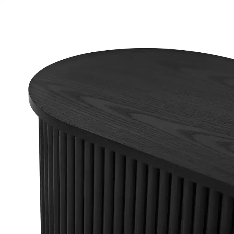 Vintage Rustic TV Stand with Sliding Wood Slatted Doors, 75 Farmhouse Fluted Media Console with Drawer (Black Wood Grain)