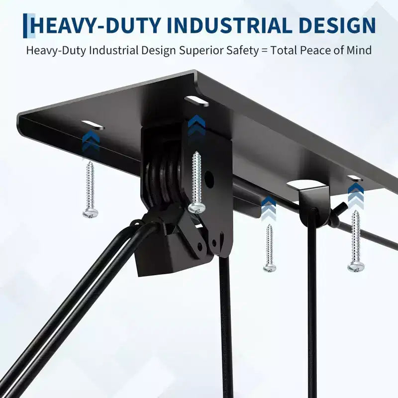 Heavy Duty Ceiling Hoist 150lb Capacity for Cargo Boxes, 8-10ft Ceilings, Overhead Storage with Adjustable Straps, 20m Ropes, Dual Pulley