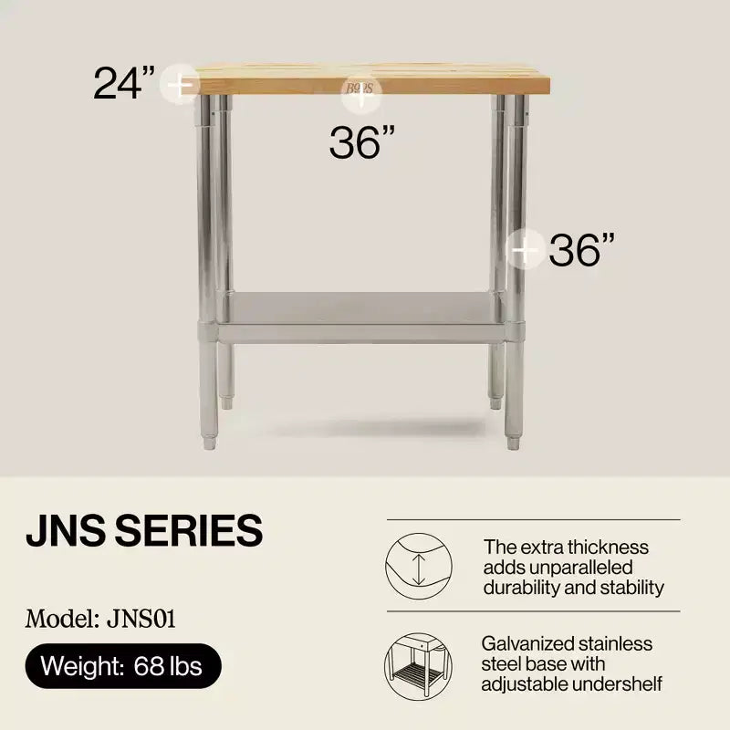 High-Quality Maple Wood Top Work Table with Adjustable Lower Shelf, 36x24x1.5 Inch, Galvanized Steel