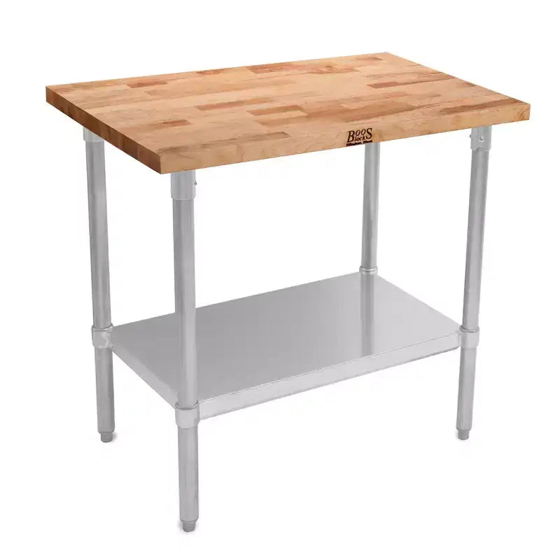 High-Quality Maple Wood Top Work Table with Adjustable Lower Shelf, 36x24x1.5 Inch, Galvanized Steel