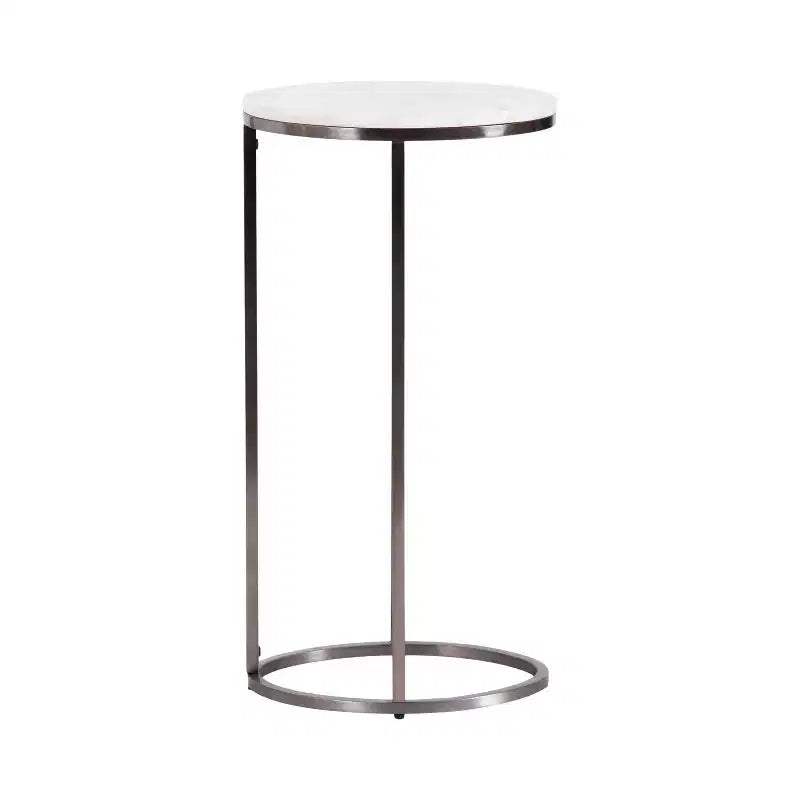 Marble Oval C-Table, White, 14x9x28 Inch