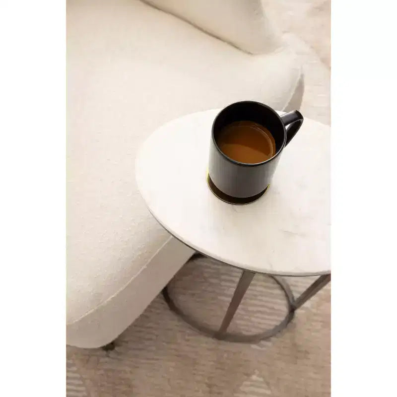 Marble Oval C-Table, White, 14x9x28 Inch