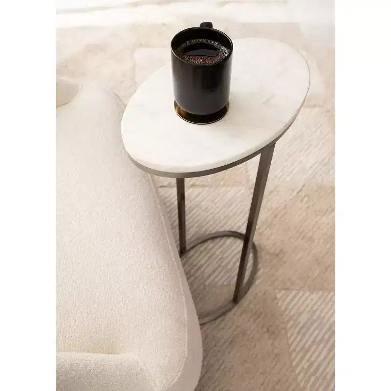 Marble Oval C-Table, White, 14x9x28 Inch