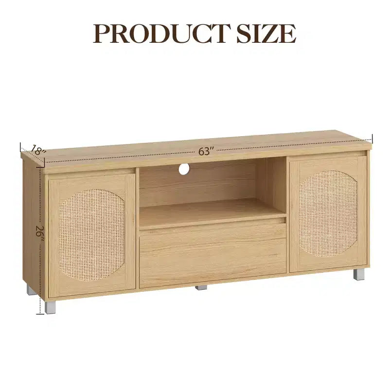 TV Stands for Living Room,Rattan TV Console Cabinet with Storage and Shelf, Boho Entertainment Center for TV up to 70'',for Living Room, Bedroom