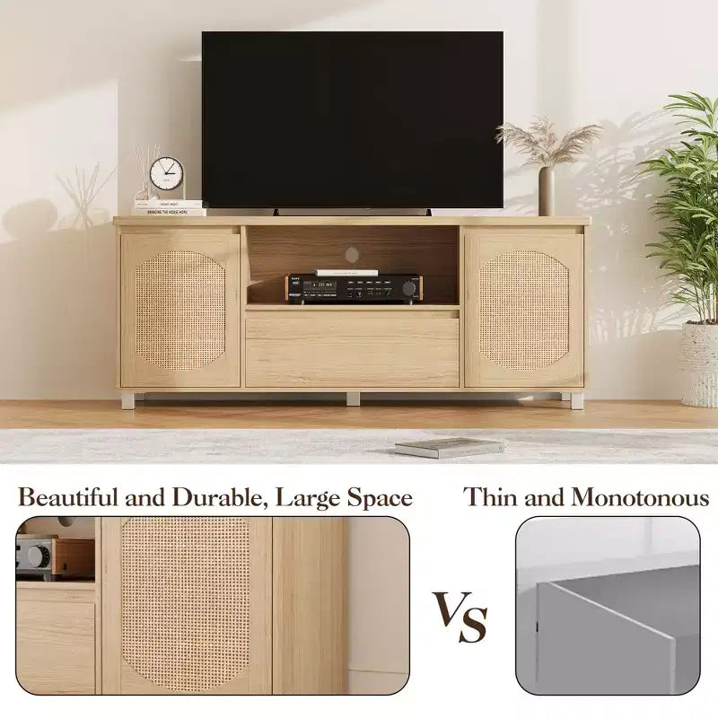 TV Stands for Living Room,Rattan TV Console Cabinet with Storage and Shelf, Boho Entertainment Center for TV up to 70'',for Living Room, Bedroom