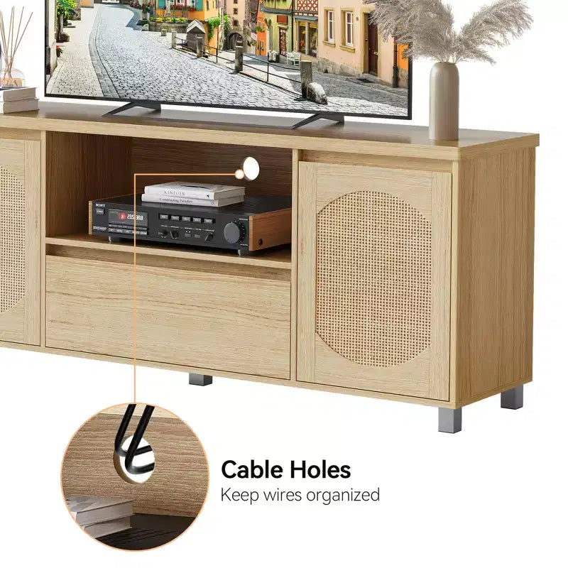TV Stands for Living Room,Rattan TV Console Cabinet with Storage and Shelf, Boho Entertainment Center for TV up to 70'',for Living Room, Bedroom