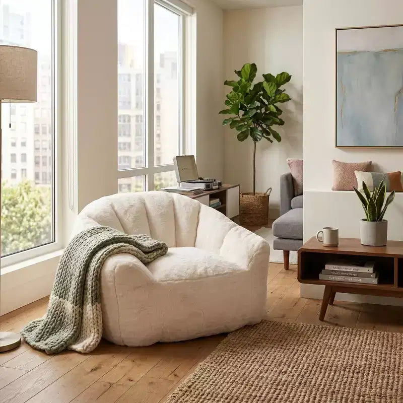 Faux Fur Lounge Chair, Plush Accent Armchair with Deep Seat, Cozy Upholstered Lazy Sofa