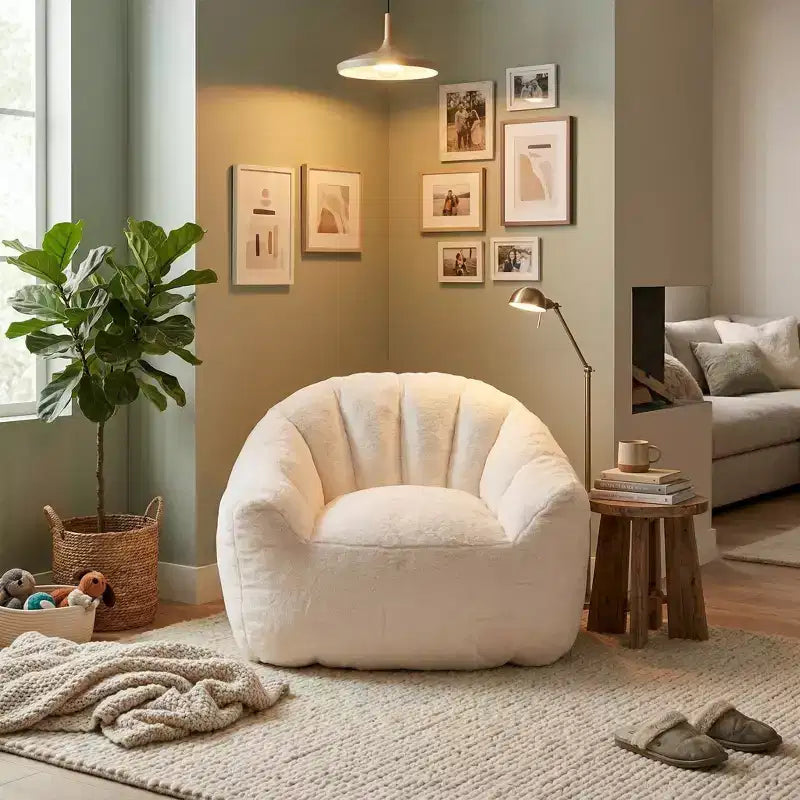 Faux Fur Lounge Chair, Plush Accent Armchair with Deep Seat, Cozy Upholstered Lazy Sofa