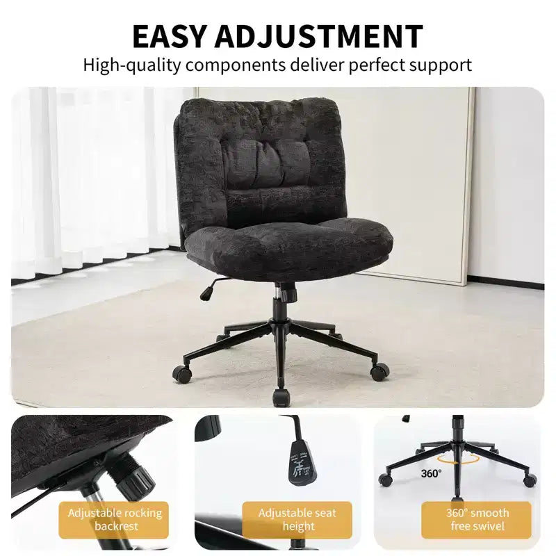 Ergonomic Office Chair with 360 Swivel, Height & Tilt Adjustment, U-Shaped Wide Seat, Soft Chenille Fabric, 4 Colors