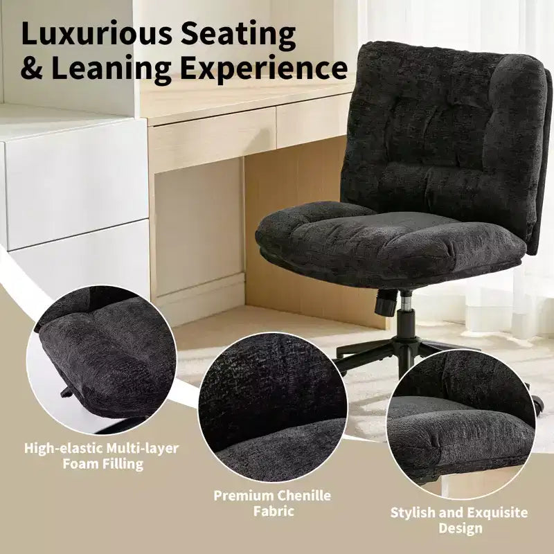 Ergonomic Office Chair with 360 Swivel, Height & Tilt Adjustment, U-Shaped Wide Seat, Soft Chenille Fabric, 4 Colors