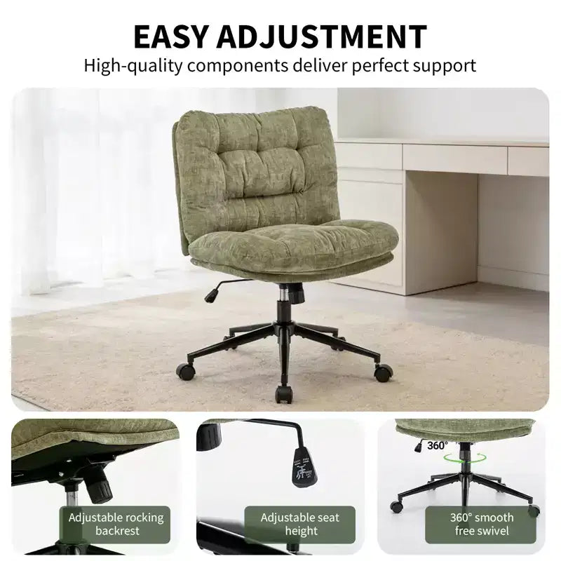 Ergonomic Office Chair with 360 Swivel, Height & Tilt Adjustment, U-Shaped Wide Seat, Soft Chenille Fabric, 4 Colors