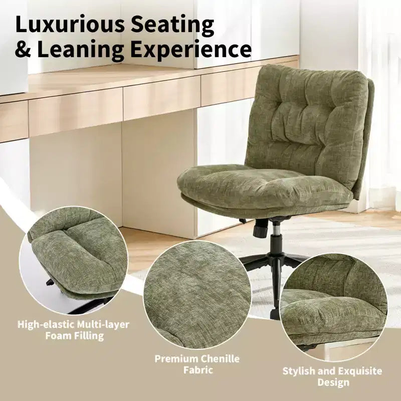 Ergonomic Office Chair with 360 Swivel, Height & Tilt Adjustment, U-Shaped Wide Seat, Soft Chenille Fabric, 4 Colors