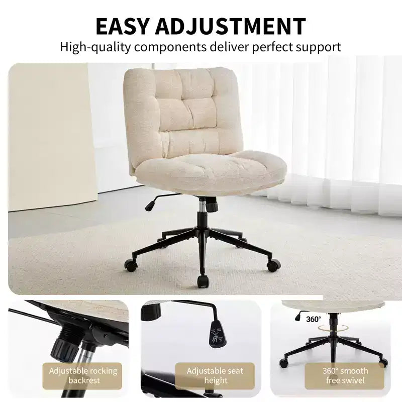 Ergonomic Office Chair with 360 Swivel, Height & Tilt Adjustment, U-Shaped Wide Seat, Soft Chenille Fabric, 4 Colors