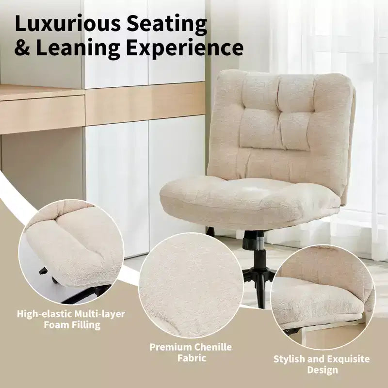 Ergonomic Office Chair with 360 Swivel, Height & Tilt Adjustment, U-Shaped Wide Seat, Soft Chenille Fabric, 4 Colors