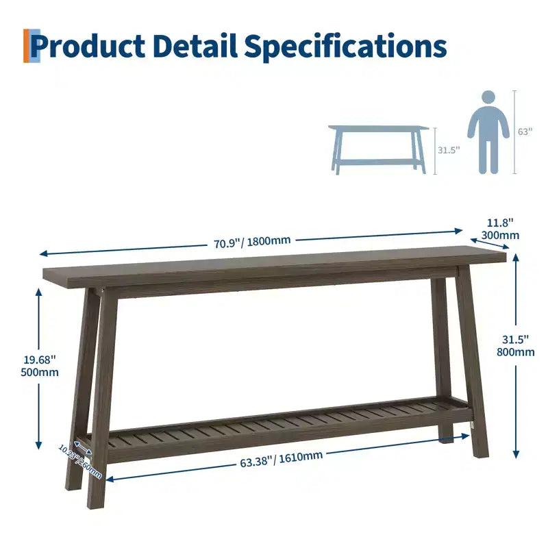 71 Inch Console Table with Storage, Extra Long Narrow Sofa Table, 2-Tier Industrial Farmhouse Entryway Table