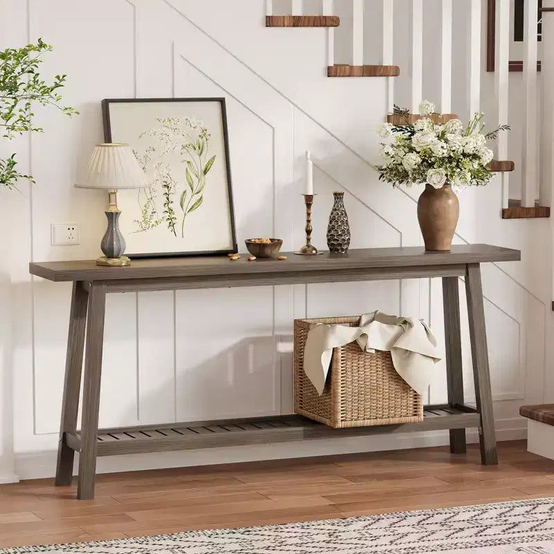 71 Inch Console Table with Storage, Extra Long Narrow Sofa Table, 2-Tier Industrial Farmhouse Entryway Table